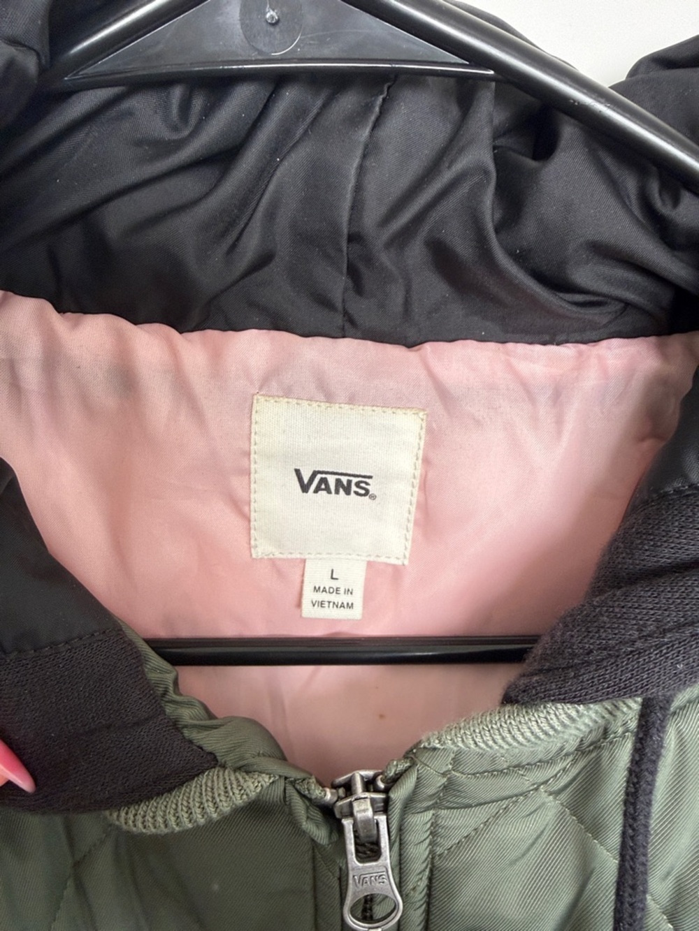 Vans Olive Quilted Hooded Puffer Jacket with Black Hood - Picture 2 of 5